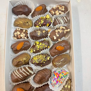 Gourmet Stuffed Medjool Dates, Assorted Dates with Nuts, Pistachio Butter and Belgian Chocolates