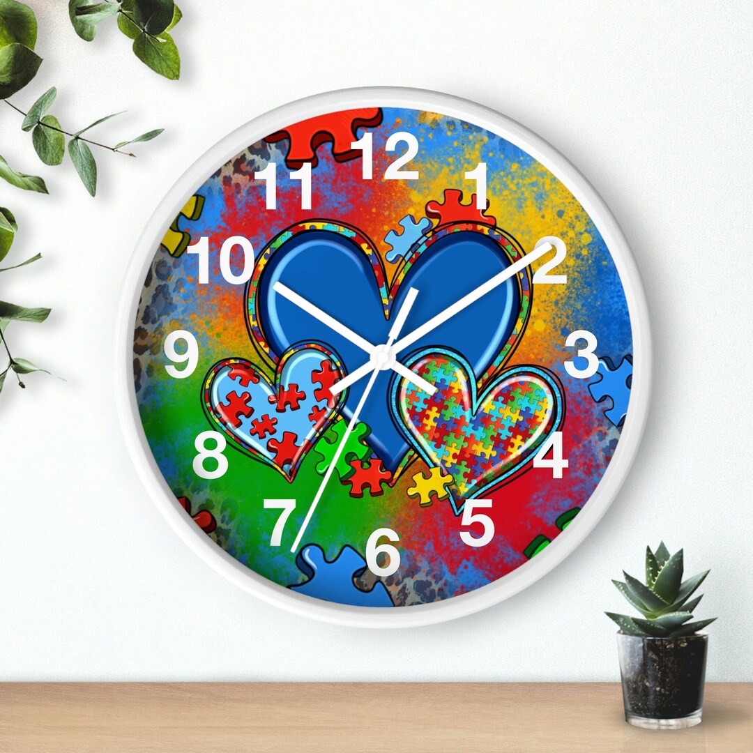 Autism Hearts 10inch Wall Clock Autism Awareness Autism Etsy