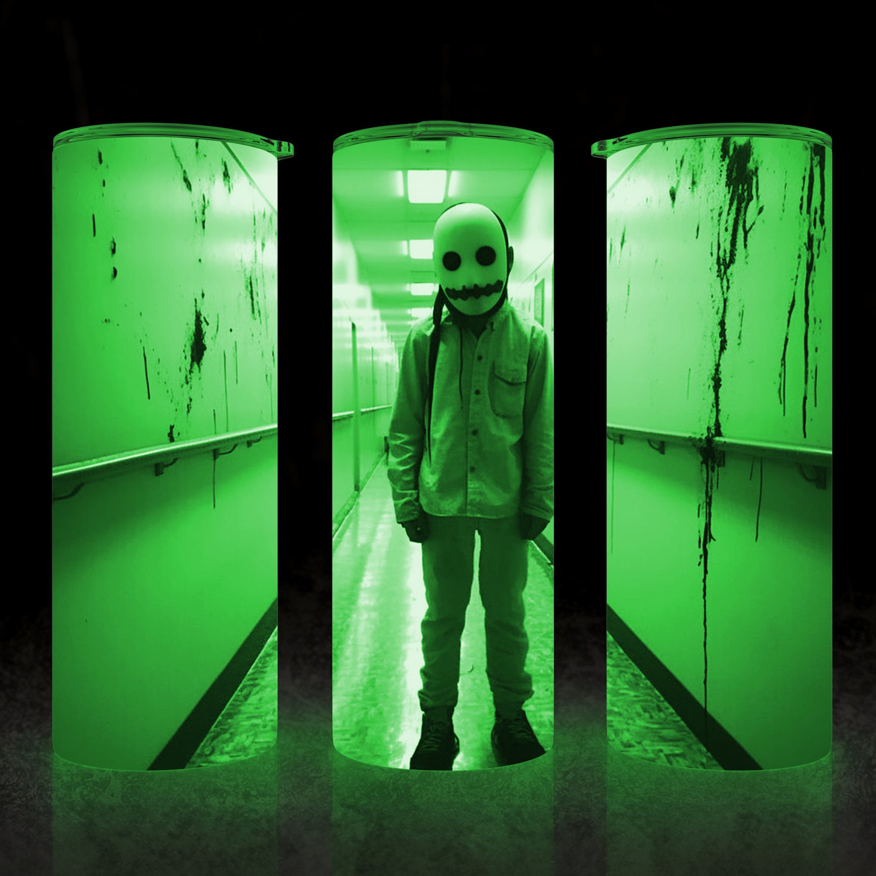 Creepy Masked Guy, Glow In The Dark 20oz Skinny Tumbler Sublimation Designs, Best Seller, Straight 20 oz Tumbler Template, Tumbler Wrap PNG