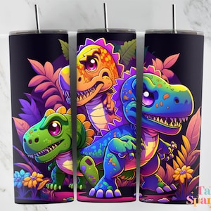 Baby T Rex With Big Eyes Colorful 138 20oz Kids Tumbler Sublimation Design Template, Tumbler Wraps for Children, Instant Download PNG