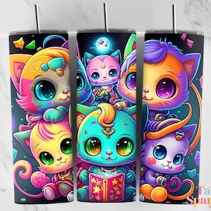 Cartoon Niedliche Super Kätzchen Große Augen 96 20 Unzen Kinder Becher Sublimation Design Vorlage, Becher Wraps für Kinder, Sofort Download PNG