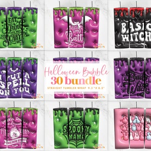 30+ Bubble Halloween Sublimation Tumbler Bundle 20 oz Skinny Tumbler Designs, Spooky Fall Kids Straight & Tapered 3D Tumbler Wrap PNG