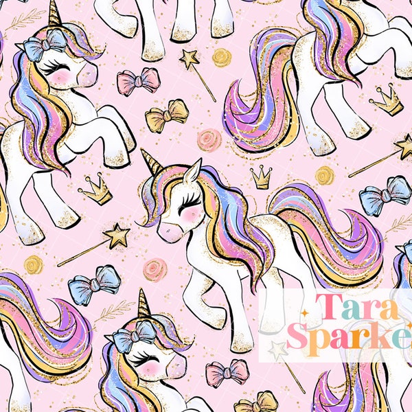 Unicorn Pattern, Glitter Watercolour Little Girls Pattern, Pastel Baby Pink Blue, Co-Ordinating Digital Paper, Print for Fabric Printers