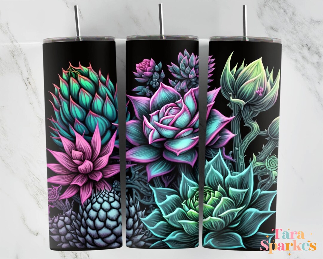 Succulent Plants in Neon 20 Oz Skinny Tumbler Sublimation Design ...