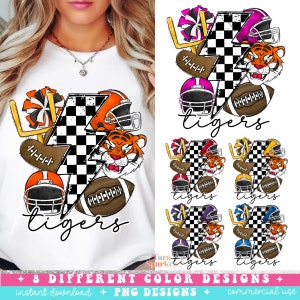 TIGERS Football Png Bundle, Football Number And Alphabet Sport Family Png, Football Lightning Bolt Png, Game Day Football Mama PNG