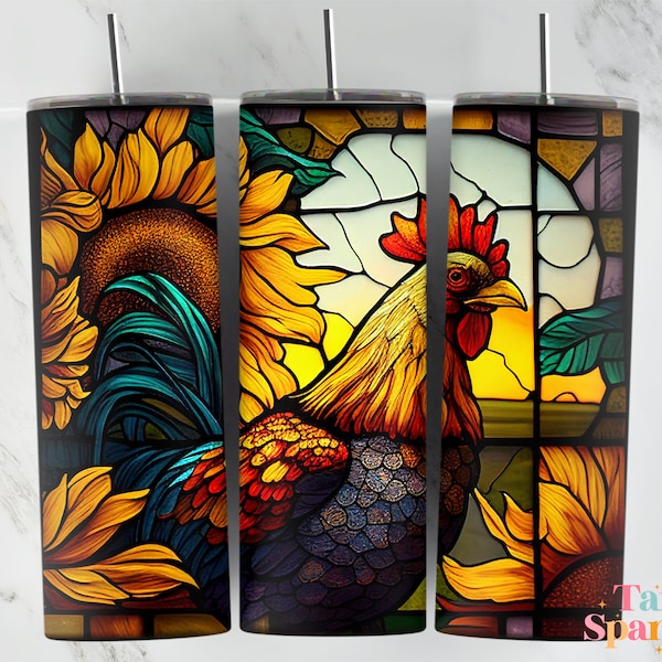 Chicken Stained Glass 20 oz Skinny Tumbler Sublimation Design, Instant Digital Download PNG, Straight & Tapered Tumbler Wrap PNG