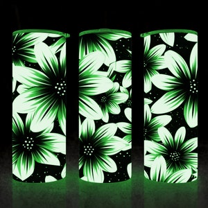 Glow In The Dark Flowers, Floral 20oz Skinny Tumbler Sublimation Designs, Best Seller, Straight 20 oz Tumbler Template, Tumbler Wrap PNG