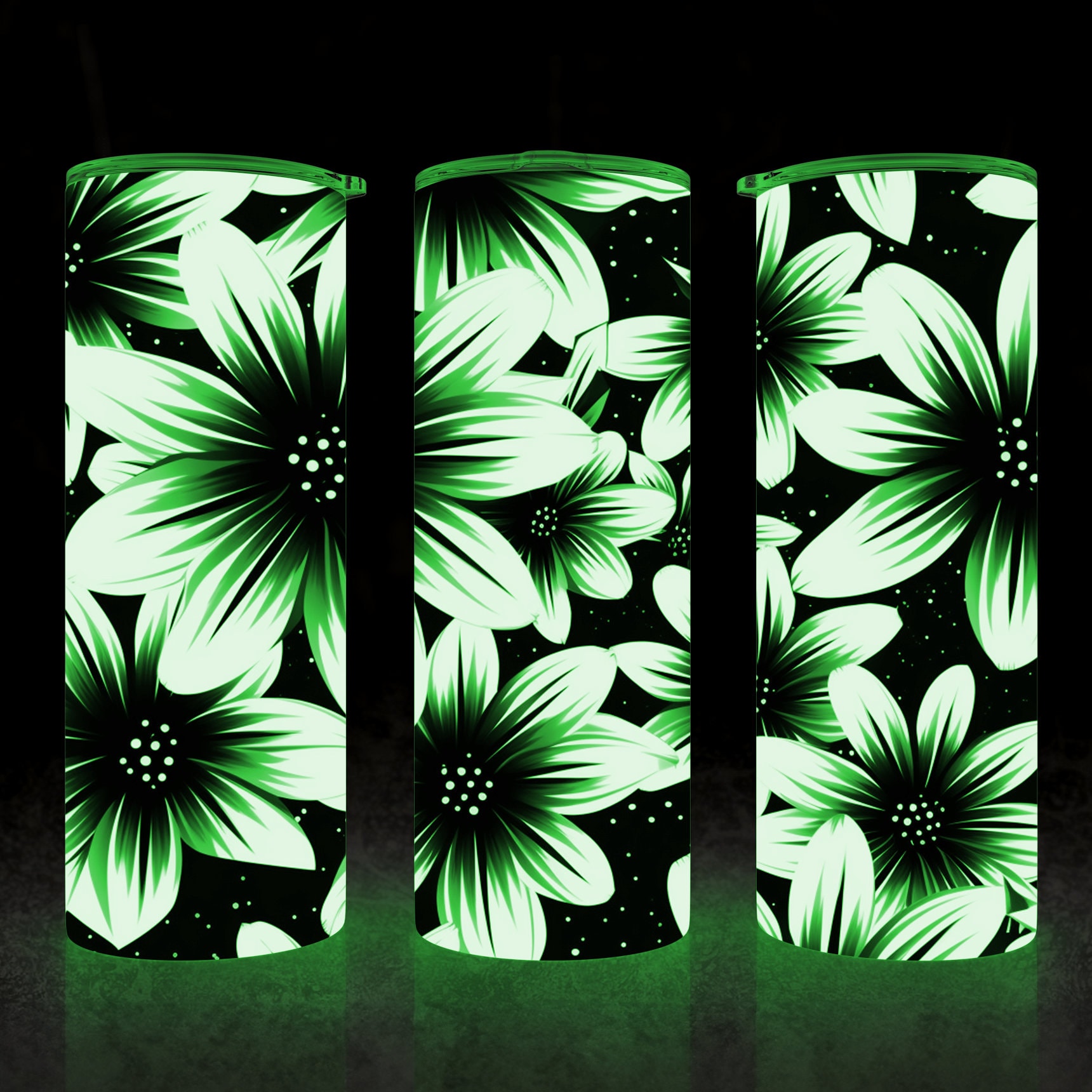 Glow In The Dark Flowers, Floral 20oz Skinny Tumbler Sublimation Designs, Best Seller, Straight 20 oz Tumbler Template, Tumbler Wrap PNG