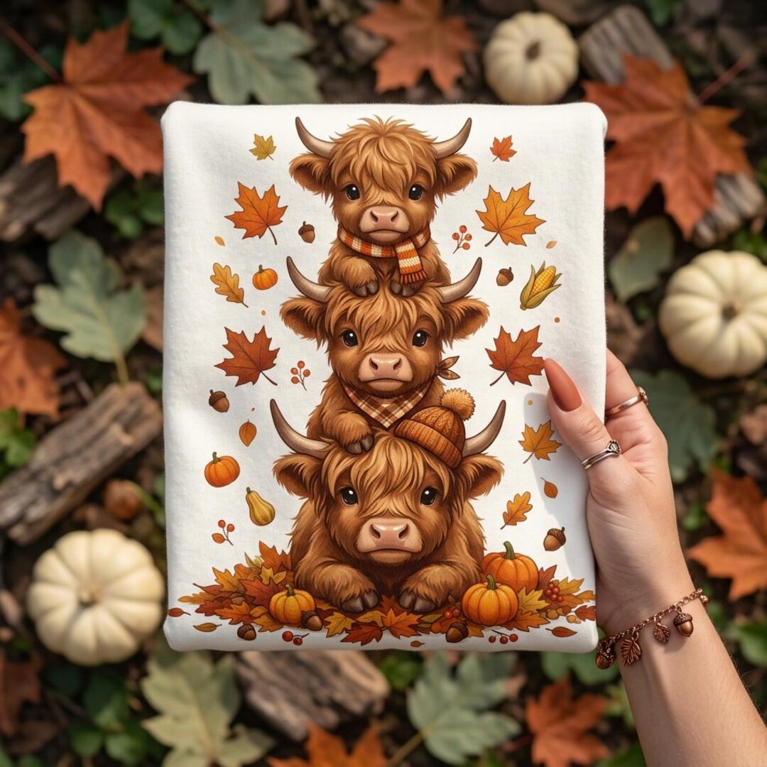 Whimsical Highland Cows Stack Illustration With Cozy Scarves - Autumn ...