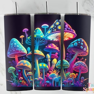 Mushroom Glow in The Dark Tumbler, Psychedelic Hippy 20 oz Skinny Tumbler Wrap Design Tara Sparkes 182