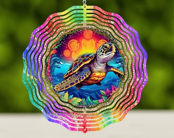 Sea Turtle Wind Spinner Sublimation Design Template, 10 inch Round Hanging Sublimation Designs WindSpinner PNG