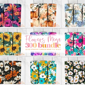 300+  Floral Tumbler Wrap Bundle, 20 oz Skinny Tumbler Sublimation Design, Custom Name Personalised Tumbler Wrap Seamless Designs PNG