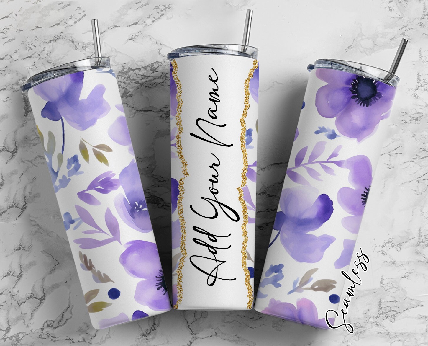 Purple Watercolor flowers with stripes pattern - home decor and  accessories Clock for Sale by SweetbunnyArts