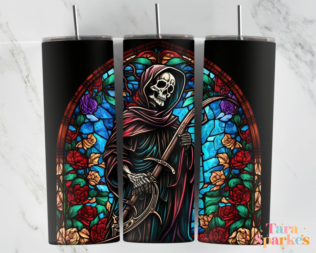 Day of the Dead Style Grim Reaper 20 Oz Skinny Tumbler Sublimation ...