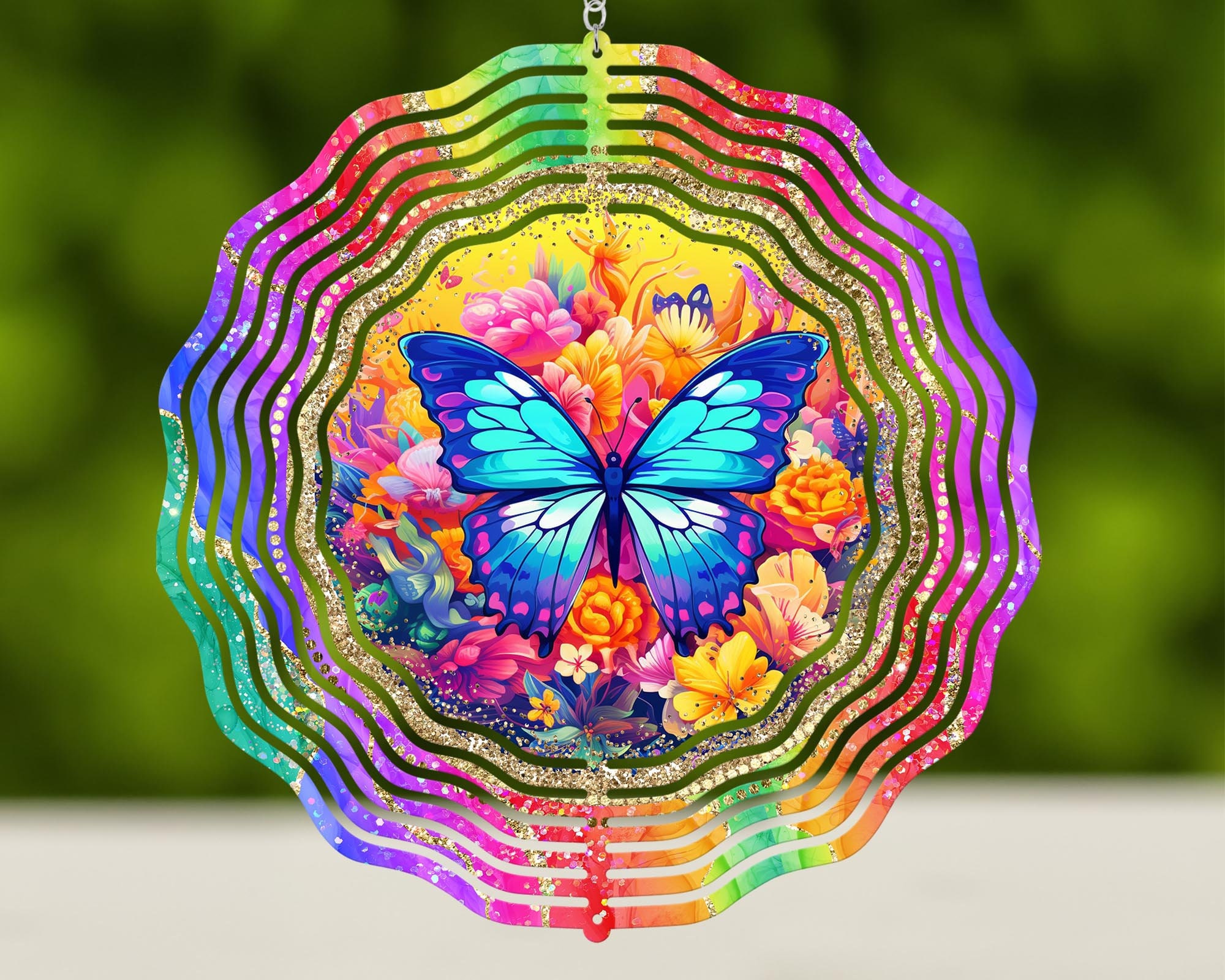 Butterfly Wind Spinner Sublimation Design Template, 10 inch Round Hanging Sublimation Designs WindSpinner PNG