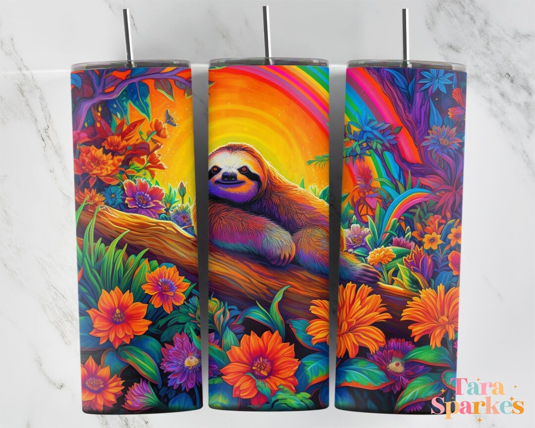 Orange Lilies Cute Sloth Neon 20 Oz Skinny Tumbler Sublimation Etsy