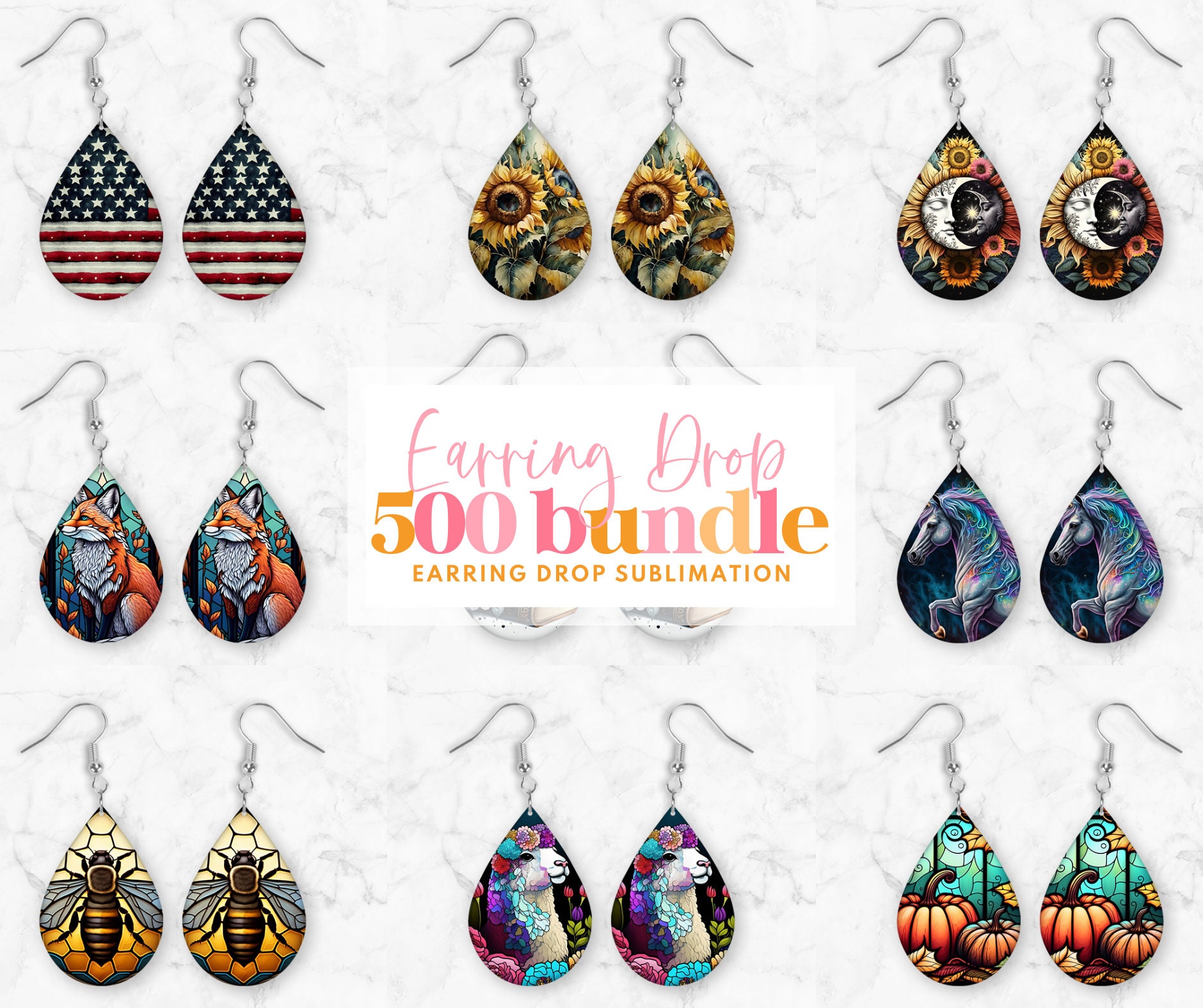 500 Tear Drop Earring Sublimation Design Bundle, Earring Bundle