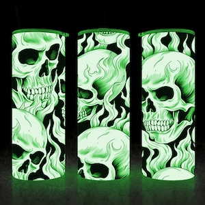 Glow In The Dark Skull Heads, Skull 20oz Skinny Tumbler Sublimation Designs, Best Seller, Straight 20 oz Tumbler Template, Tumbler Wrap PNG
