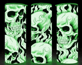 Glow In The Dark Skull Heads, Skull 20oz Skinny Tumbler Sublimation Designs, Best Seller, Straight 20 oz Tumbler Template, Tumbler Wrap PNG