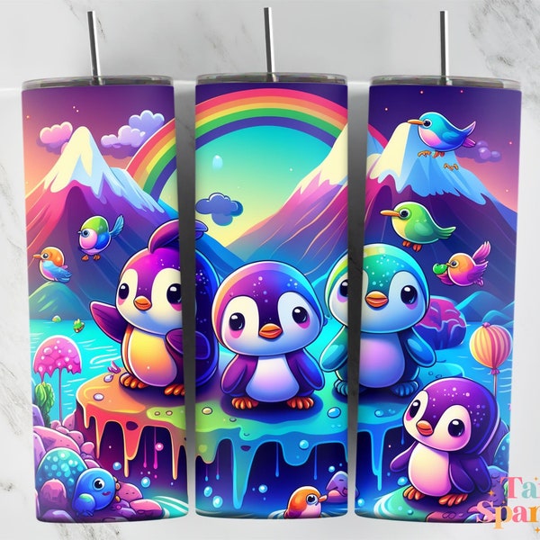 Baby Penguins Cartoon Colorful Paradise 119 20oz Kids Tumbler Sublimation Design Template, Tumbler Wraps for Children, Instant Download PNG