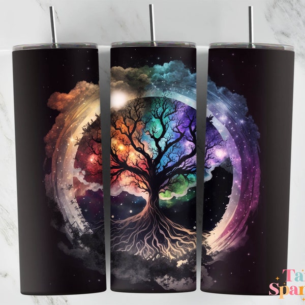 Tree of Life Celestial neon Bright Tumbler 20 oz Skinny Tumbler Wrap Design Tara Sparkes 638