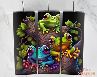 Three Little Frogs On A Wood Tree 135 20oz Kids Tumbler Sublimation Design Template, Tumbler Wraps for Children, Instant Download PNG