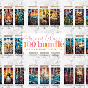 100+ Stained Glass Libbey Bundle, 16oz Libbey Glass Can Tumbler Sublimation Designs Glass Can Wrap Template. 16oz Libbey Wrap PNG