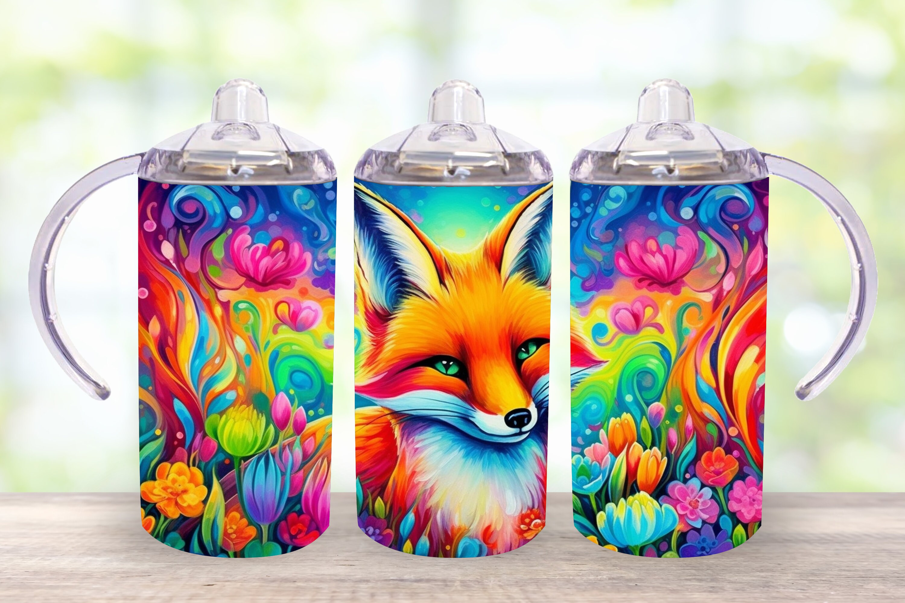 Bunte Fuchs Rote Tulpen Sippy Tasse Sublimation Designs, Becher