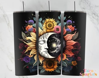 Celestial Sun Moon Ying Yang Zodiac Style 20 oz Skinny Tumbler Wrap Design Tara Sparkes 2