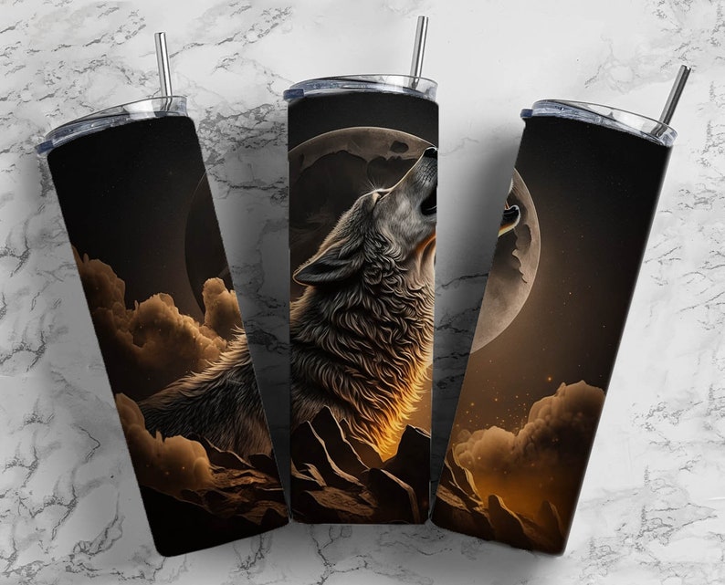 Wolf Howling at Moon 20 Oz Skinny Tumbler Sublimation Design - Etsy