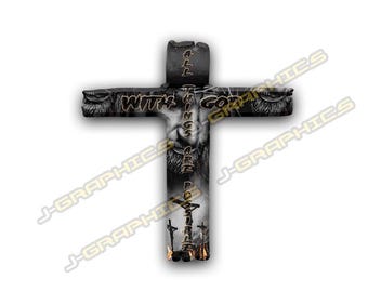 Christian Cross Vinyl Decal: "With God All Things Are Possible"