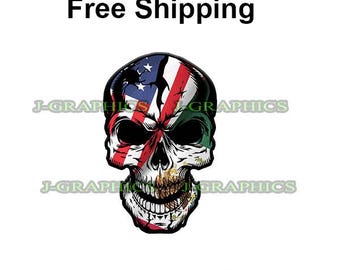 Mexican American Skull Flag USA Mexico Vinyl Decal Sticker A