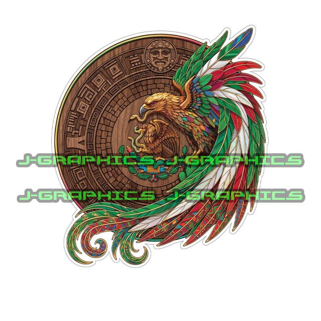 Aztec Calendar Eagle With Mexican Mexico Flag Vinyl Decal: Car, Laptop ...