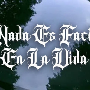 May include: White vinyl decal with the text "Nada Es Facil En La Vida" in a gothic font style.
