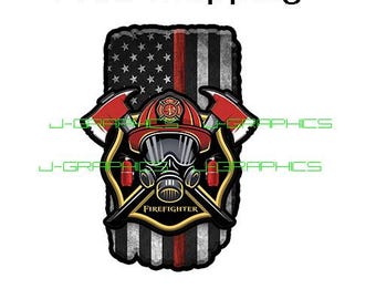 Firefighter Thin Red Line Firemen Helmet Axe American Flag Vinyl Decal Sticker Style B