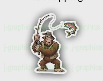 Bigfoot Sasquatch Fishing Fish (2) Pack Sticker Decal Hunting A