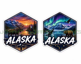 Alaska State Vinyl Decal Sticker Travel Wildlife Northern Lights Souvenir Gift Bumper Window 2x Pack