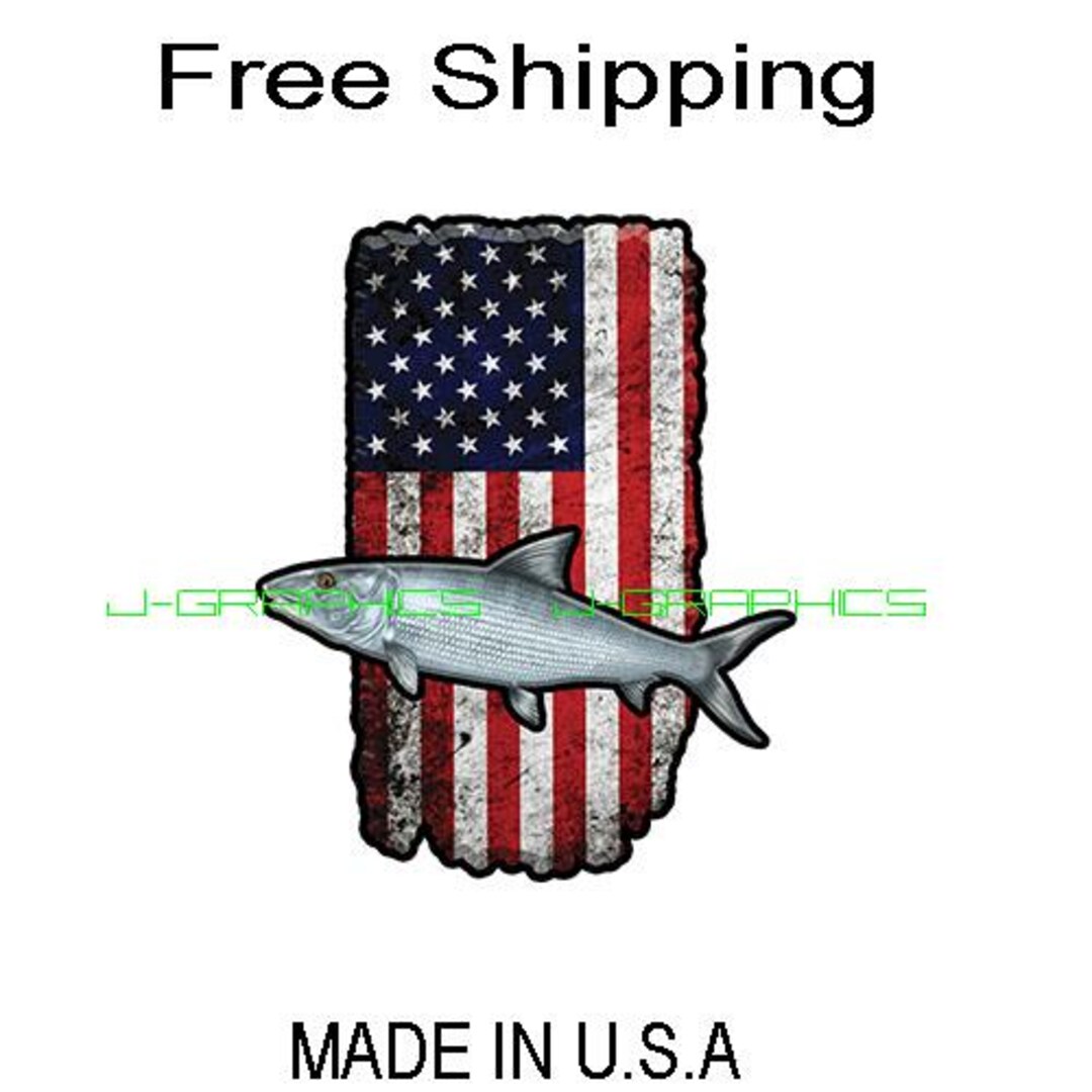 Bonefish Bone Fish American Flag Sticker Decal Fishing Boat Sport USA ...
