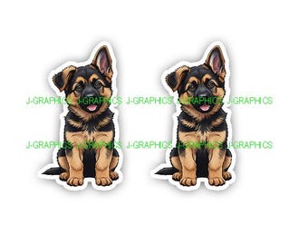 German Shepherd Puppy (2) Pack Dog Breed Pet K9 Vinyl Decal Sticker E puppies