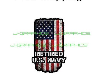 Retired U.S. Navy Military Soldier American Flag Sticker Decal USA