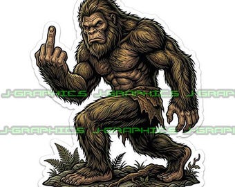 Bigfoot Sasquatch Middle Finger Funny (2) Pack Vinyl Sticker Decal Style B