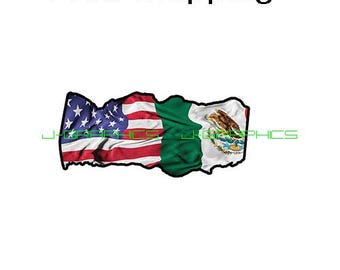 USA American Mexico Mexican Pride Country Flag Decal Sticker Tattered #A