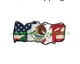 USA American Mexico Mexican Pride Country Flag Decal Sticker Tattered #B