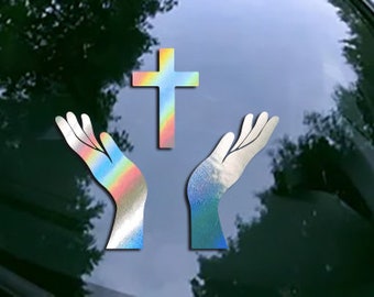 Prayer Hands Cross Car Decal: Religious Christian Sticker