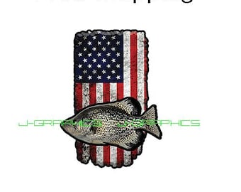 Black Crappie Fish American Flag Sticker Decal Fishing Boat Sport USA