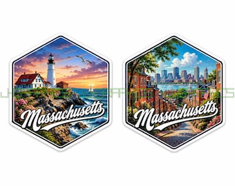 Massachusetts State Vinyl Decal Sticker Travel Souvenir Gift Bumper Window 2x Pack