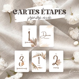 Tarjetas de hitos de bebé PDF - Primer año - Nacimiento - Bebé - Boho - Bebé de 1er año - 16 tarjetas - Pampas - Tarjeta imprimible