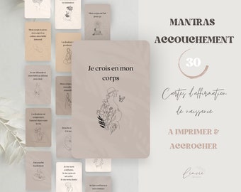 Cartes mantras accouchement - Mère en travail - Accouchement - Carte affirmations positives - Accouchement naturel - Version imprimable
