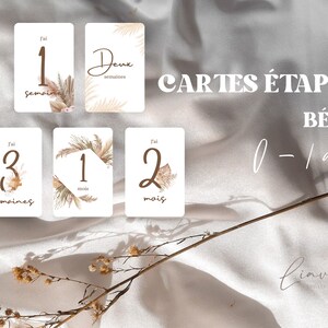 Baby step cards - First year - Birth - Baby - Boho - 1st year baby - 16 cards - Pampas -