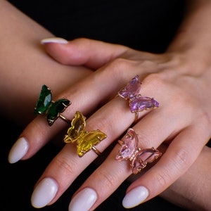 Glass butterfly hot sale rings